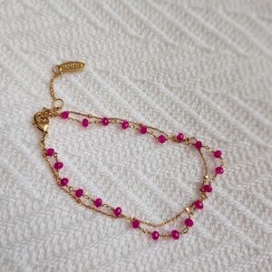 Gold Double-Layer Bracelet with Pink Beads